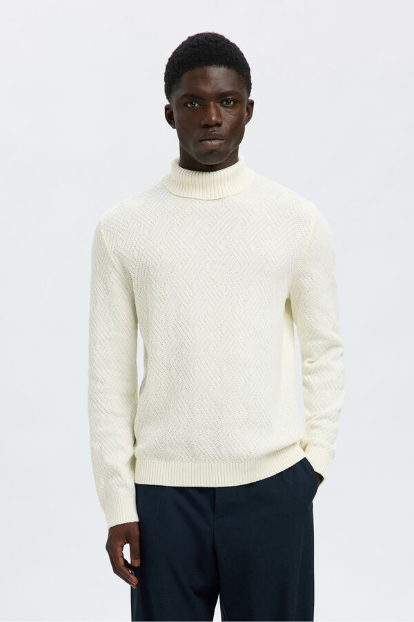 Selected Camisola estruturado de gola alta 100% algodão orgânico  Branco