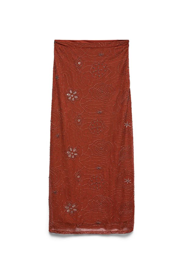 Vero Moda Saia midi com pedraria Castanho