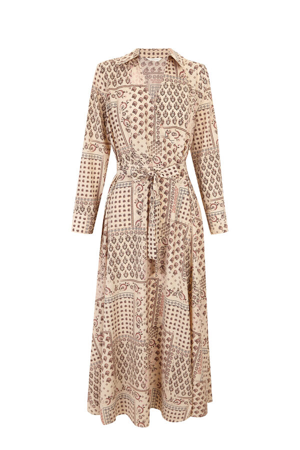 Cortefiel Printed wrap shirt dress Printed beige