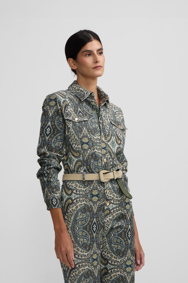 Silbon Macacão de veludo cotelê com estampado de caxemira Verde