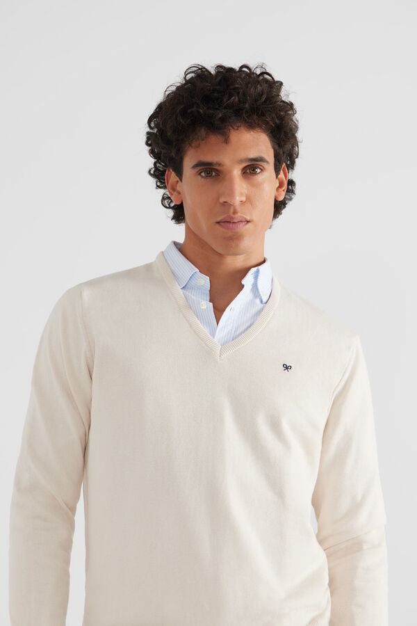 Silbon Plain light beige V-neck jumper Beige