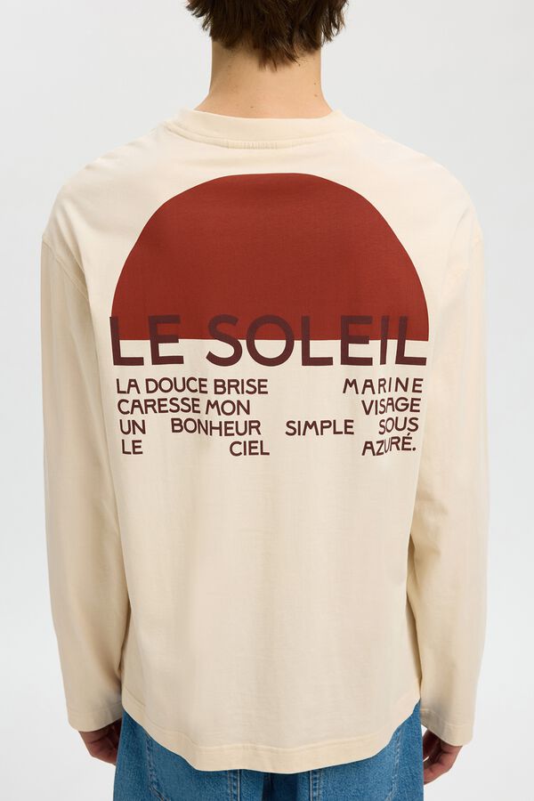 Selected T-shirt de manga comprida estampada Tostado