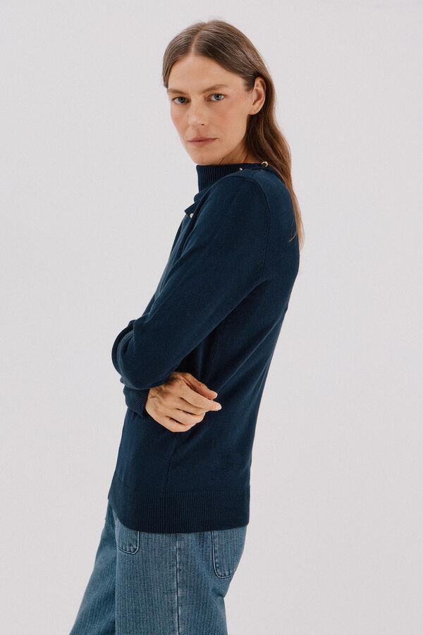 Cortefiel Button neck jumper Navy