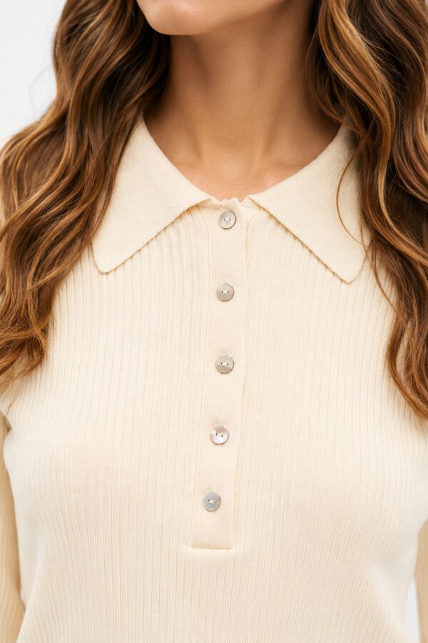 Object Camisola canelada gola polo Tostado