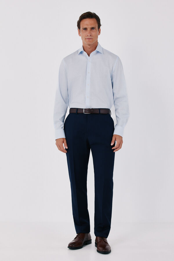 Cortefiel Easy-iron micro-check dress shirt Blue