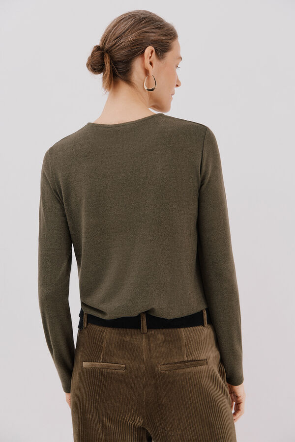 Cortefiel T-shirt with pearl and rhinestone details Kaki