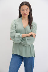 Cortefiel Fluid satin finish blouse Kaki