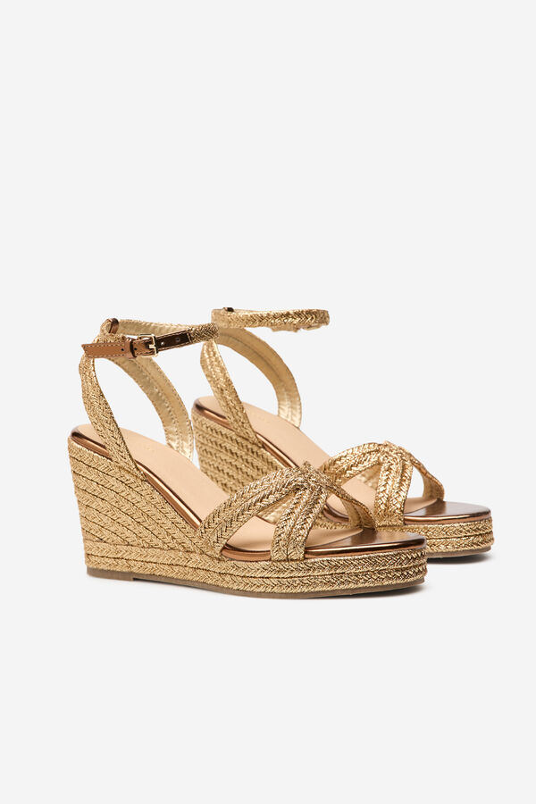 Cortefiel Raffia wedge sandal Gold