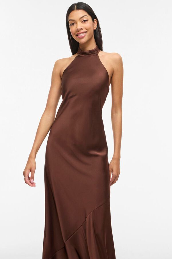 Vila Vestido comprido gola halter de festa Castanho