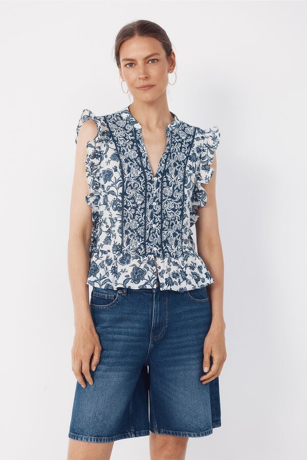 Cortefiel ruffle blouse Printed blue