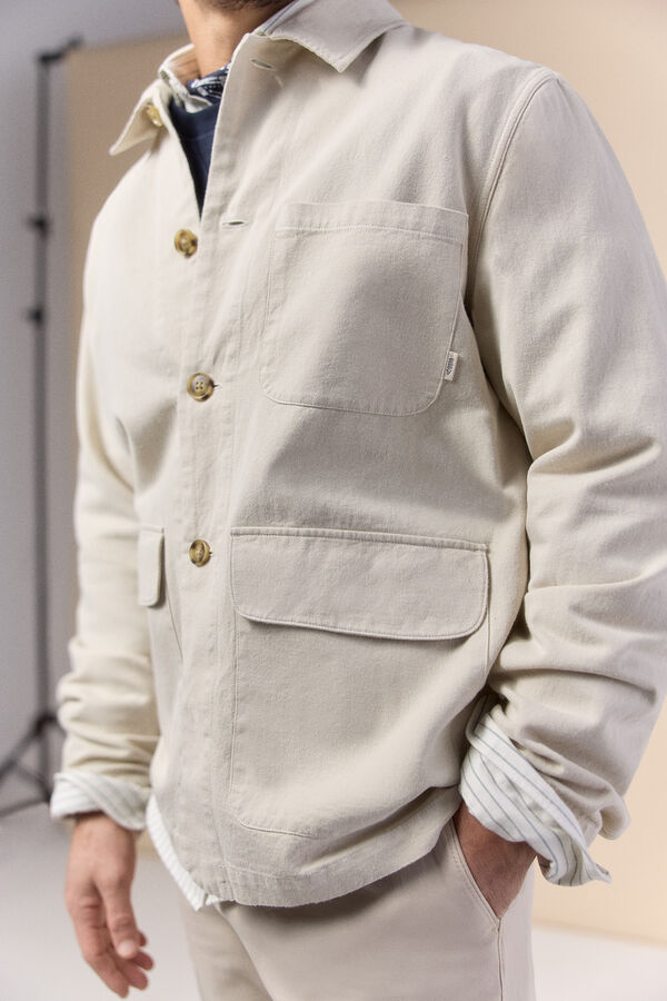 OOTO Sobrecamisa em algod&atilde;o e linho Tostado