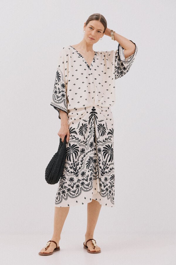 Cortefiel Printed gathered dress Printed white
