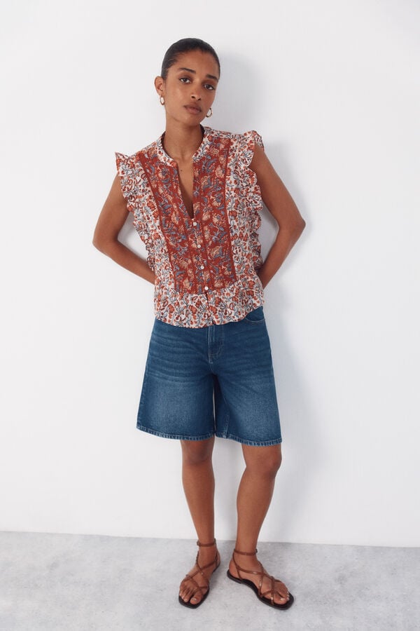 Cortefiel Blusa volante Estampado rojo