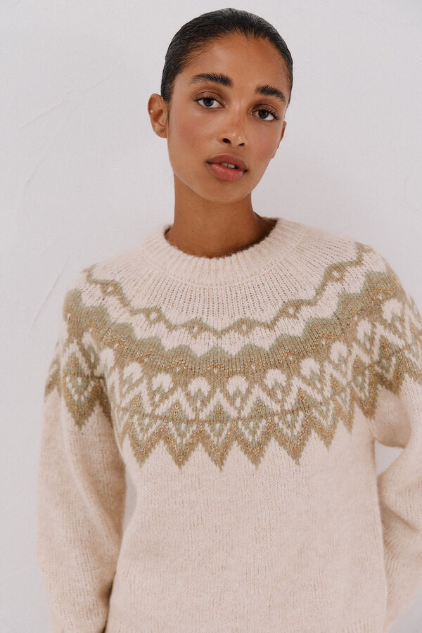 Cortefiel Fair Isle jacquard sweater Ivory