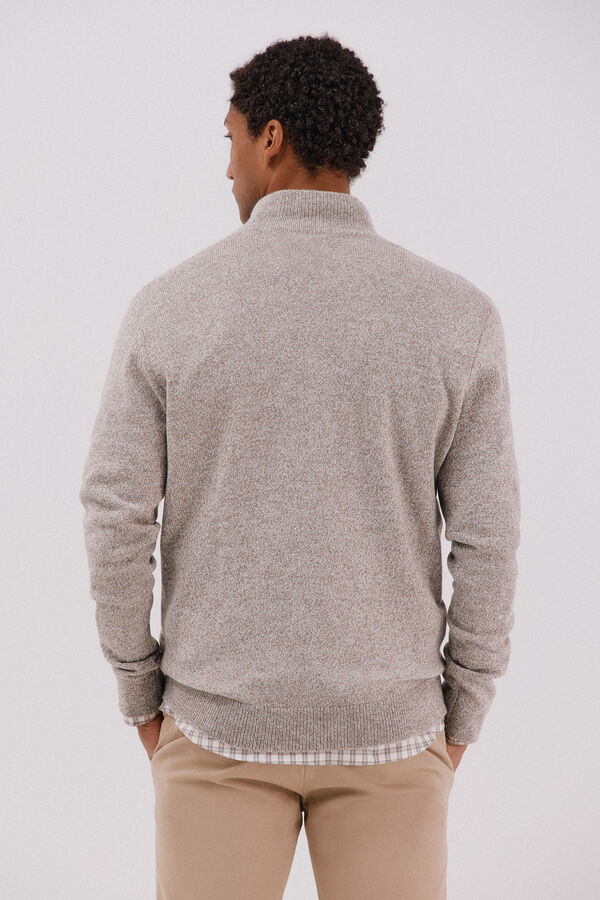 Cortefiel Twisted-knit wool jumper with zip Beige