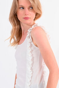 Cortefiel Women's short sleeve top with ruffles Ivory