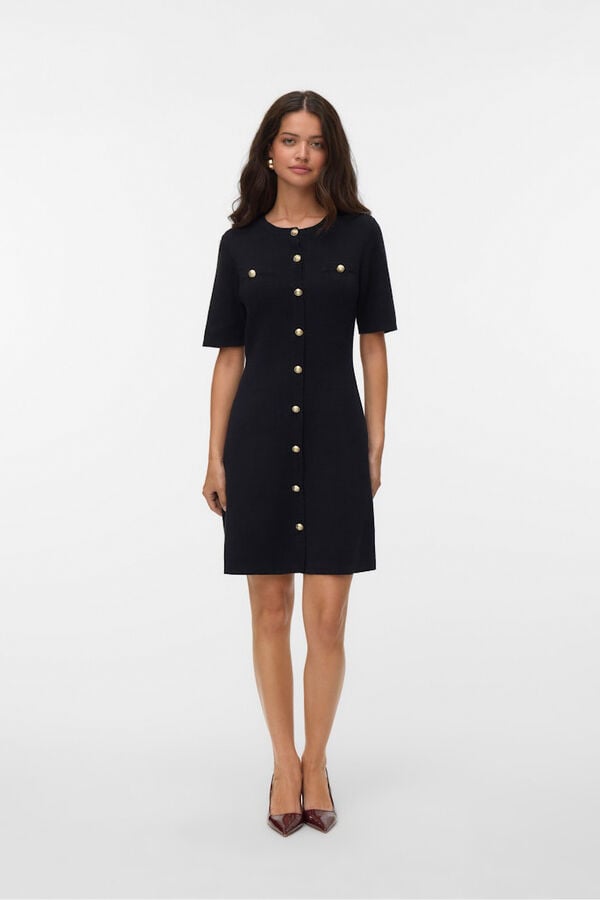 Vero Moda Vestido curto de malha com botões dourados Preto