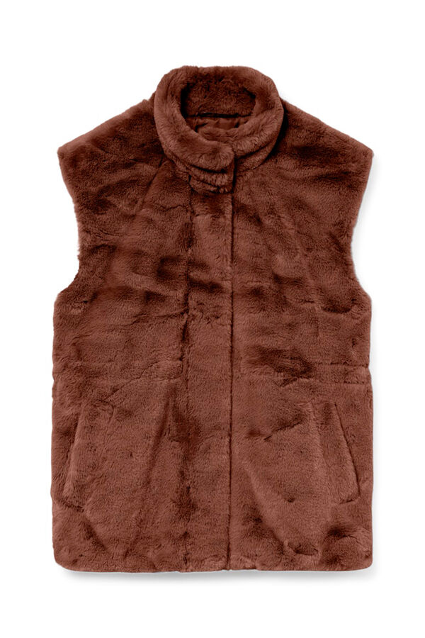 Vero Moda Colete de pele de gola alta Castanho