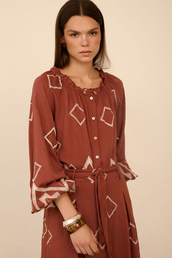 Meisie Blusa com bordado em contraste Subiu