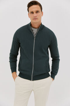 Cortefiel Zip-up cardigan with pockets and tipping Green