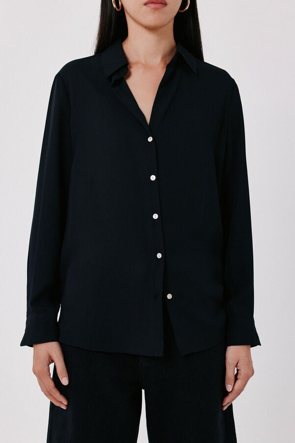 Cortefiel Camisa fluida crepe Negro