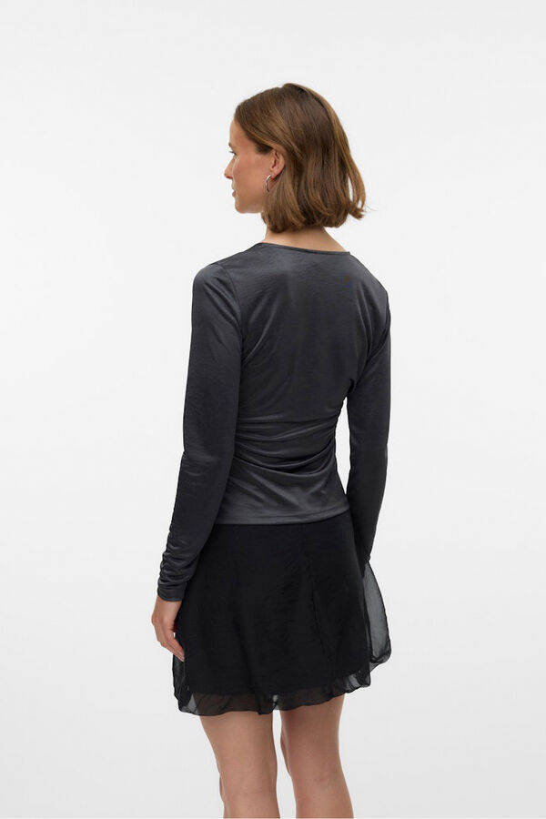 Vero Moda Top de tecido met&aacute;lico de manga comprida Cinzento
