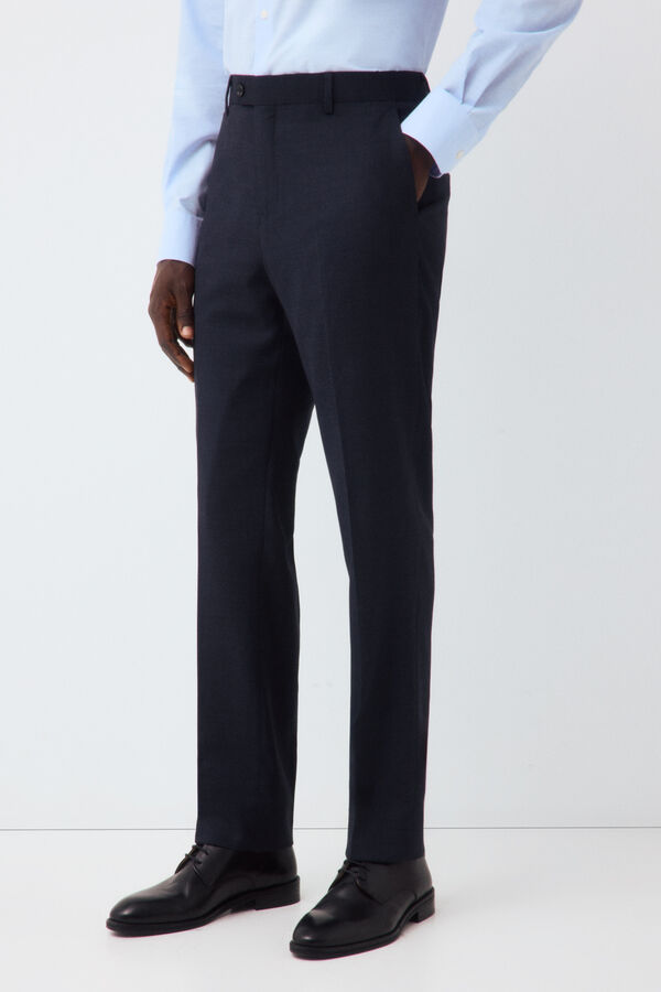 Cortefiel Navy tailored fit bird's eye smart trousers Blue