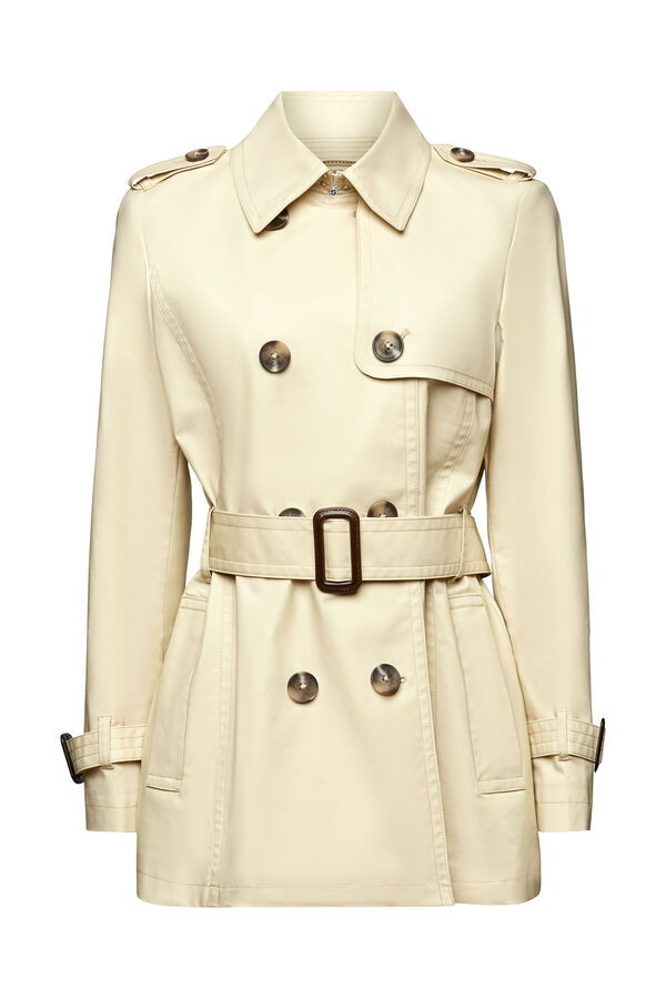 Cortefiel Classic short trench coat with belt and double button fastening Beige