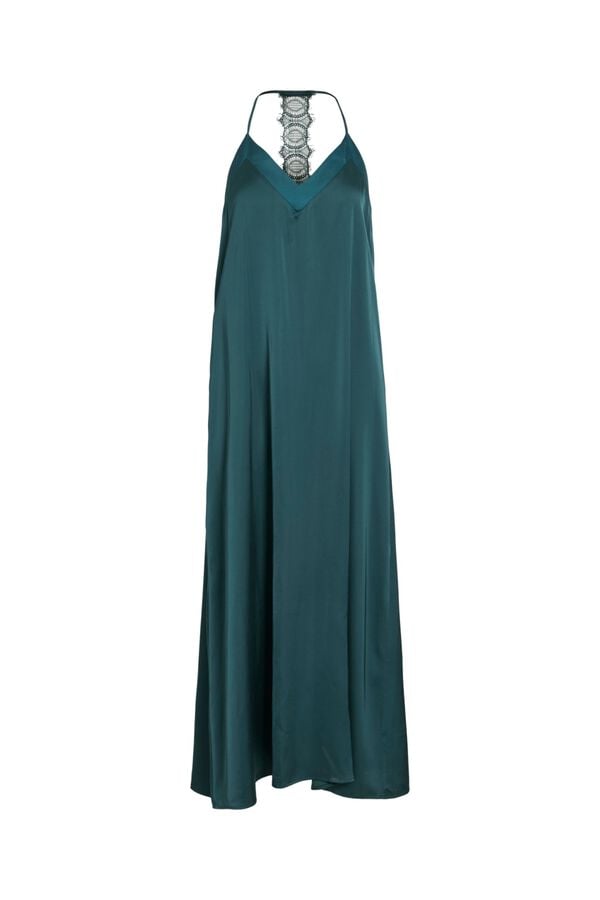 Vila Vestido comprido de al&ccedil;as com renda Azul