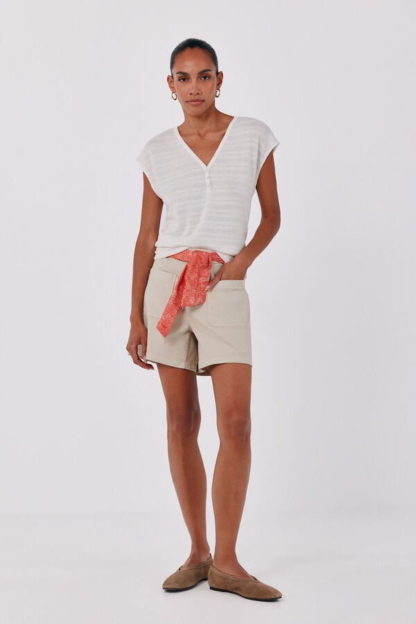 Cortefiel Striped structure T-shirt Ivory