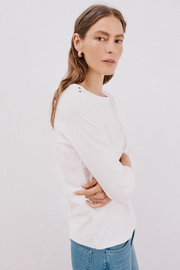 Cortefiel Boat neck T-shirt with buttons White