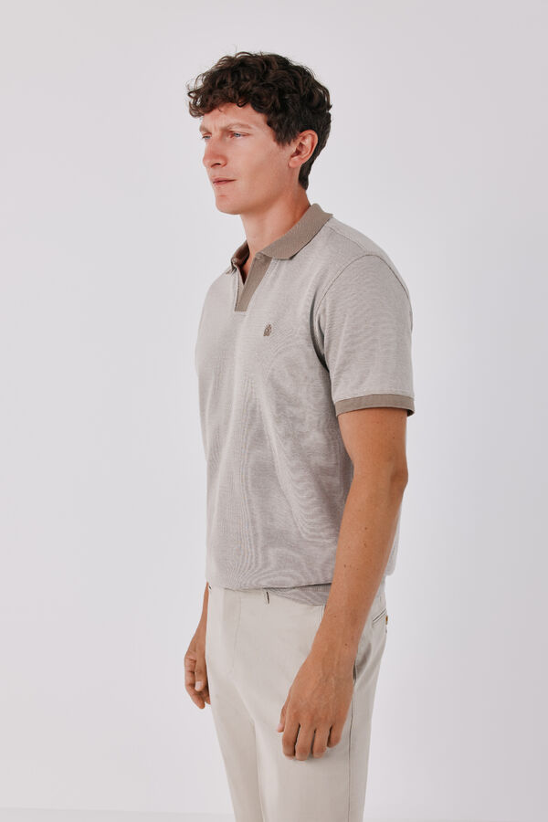 Cortefiel Structured open neck polo shirt Brown