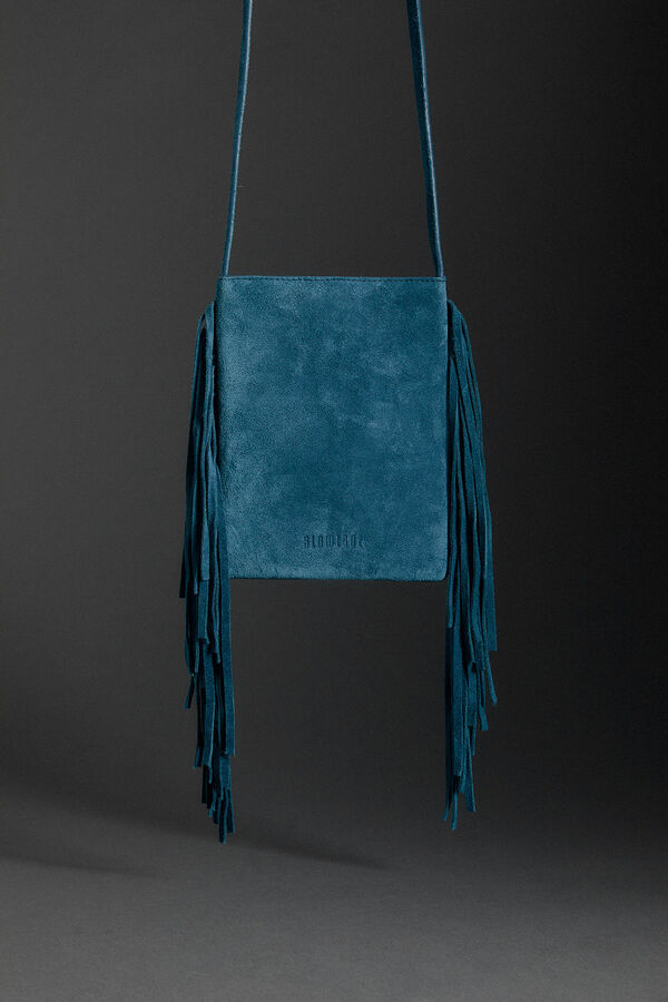 Cortefiel Suede fringed studded crossbody bag Turquoise