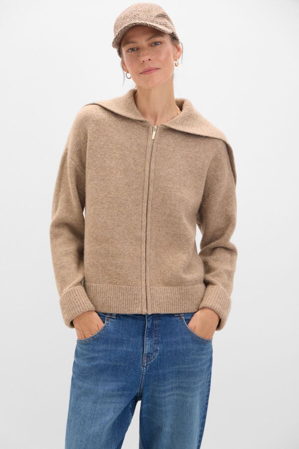 Cortefiel Chaqueta cuello cremallera Beige