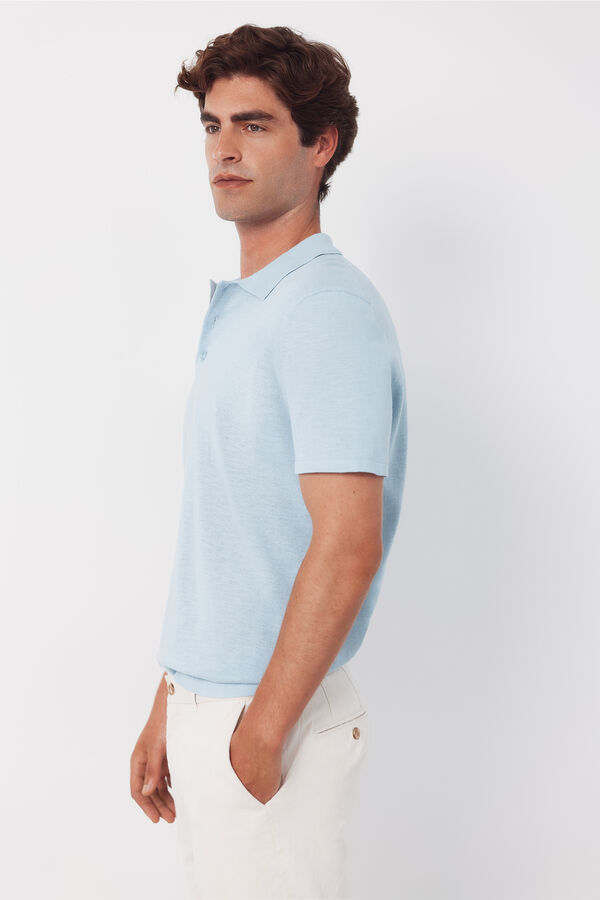 Cortefiel Cotton short sleeve polo shirt Blue