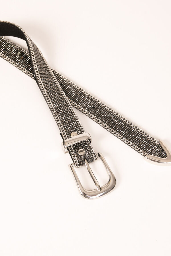 Cortefiel Belt with rhinestones and chains Black