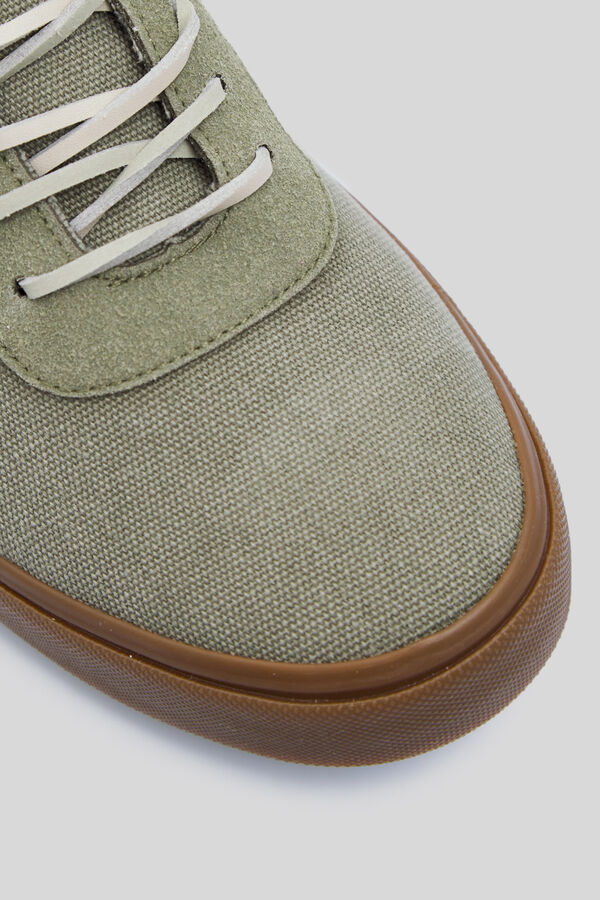Cortefiel Green casual canvas and split leather trainer Kaki