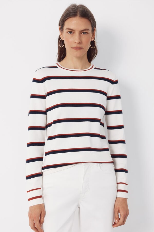 Cortefiel Striped jersey-knit jumper Red