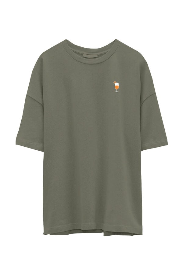 Cortefiel Short sleeve T-shirt with front motif in organic cotton.  Grey