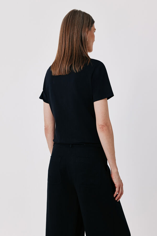 Cortefiel Gold button basic T-shirt Black