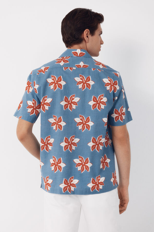 Cortefiel Printed short sleeve shirt Turquoise