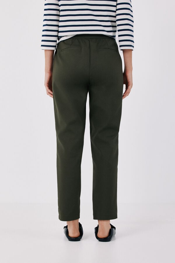 Cortefiel Straight trousers with elasticated back Kaki