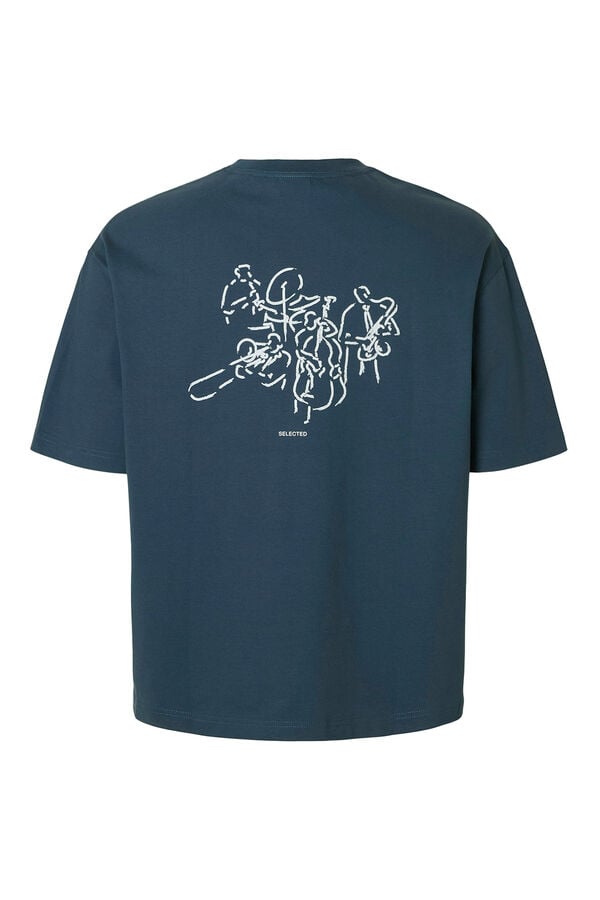 Selected T-shirt manga com estampado contrastante  Azul