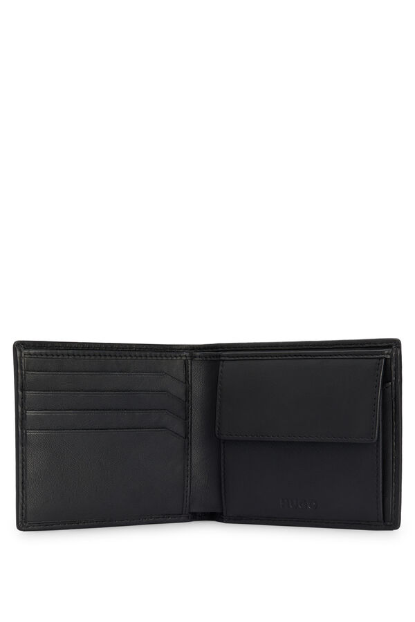 Cortefiel Nappa leather wallet with stacked logo and coin pocket Black