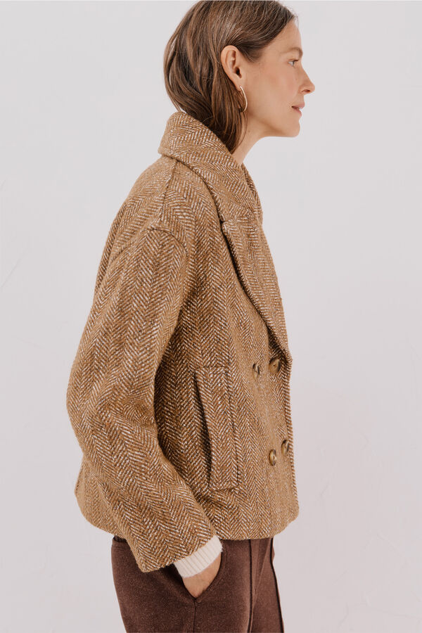 Cortefiel Short structured fabric coat Printed yellow