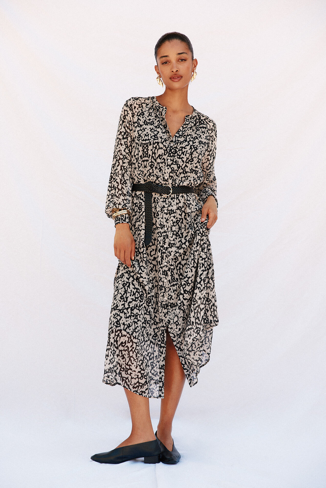 Cortefiel print shirt dress with belt
