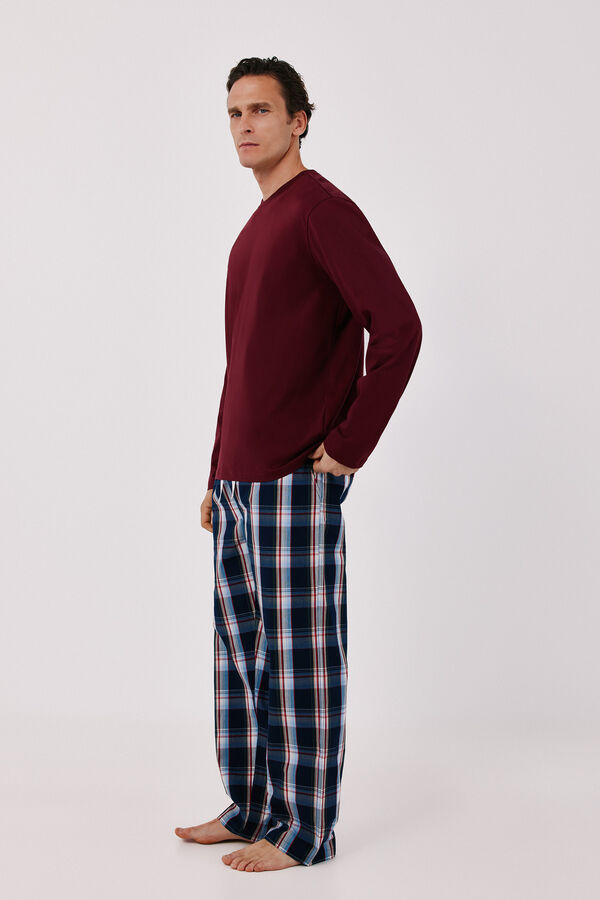 Cortefiel Jersey-knit and fabric pyjamas set Maroon
