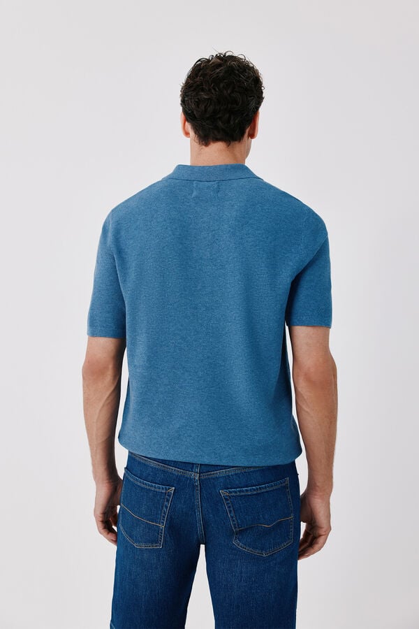 Cortefiel Cotton knit short sleeve polo shirt Blue