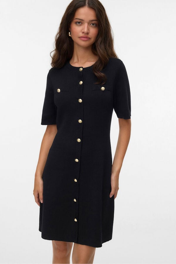 Vero Moda Vestido curto de malha com botões dourados Preto