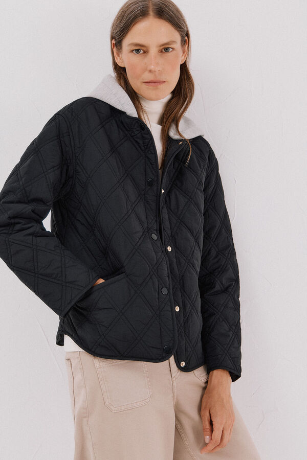 Cortefiel Short hood sweatshirt anorak Black